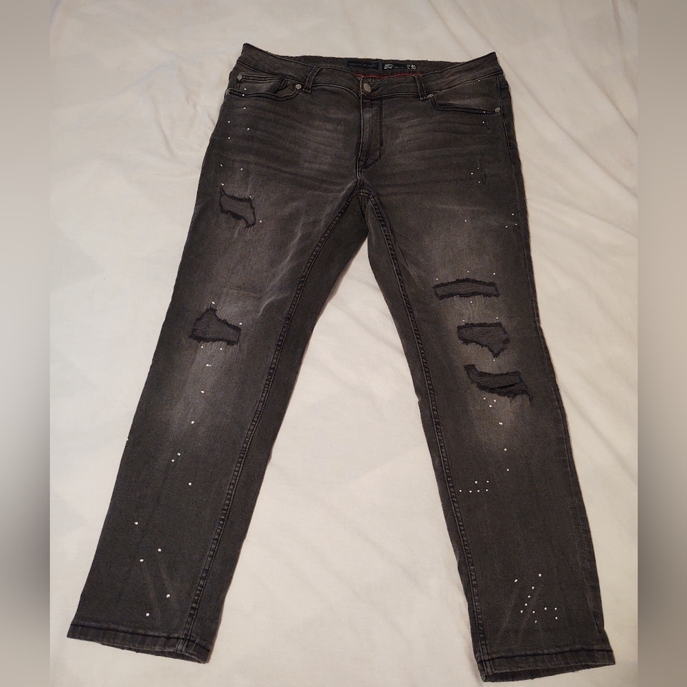 DKNY Mercer Skinny Stretch Distressed Jeans Black 38/30